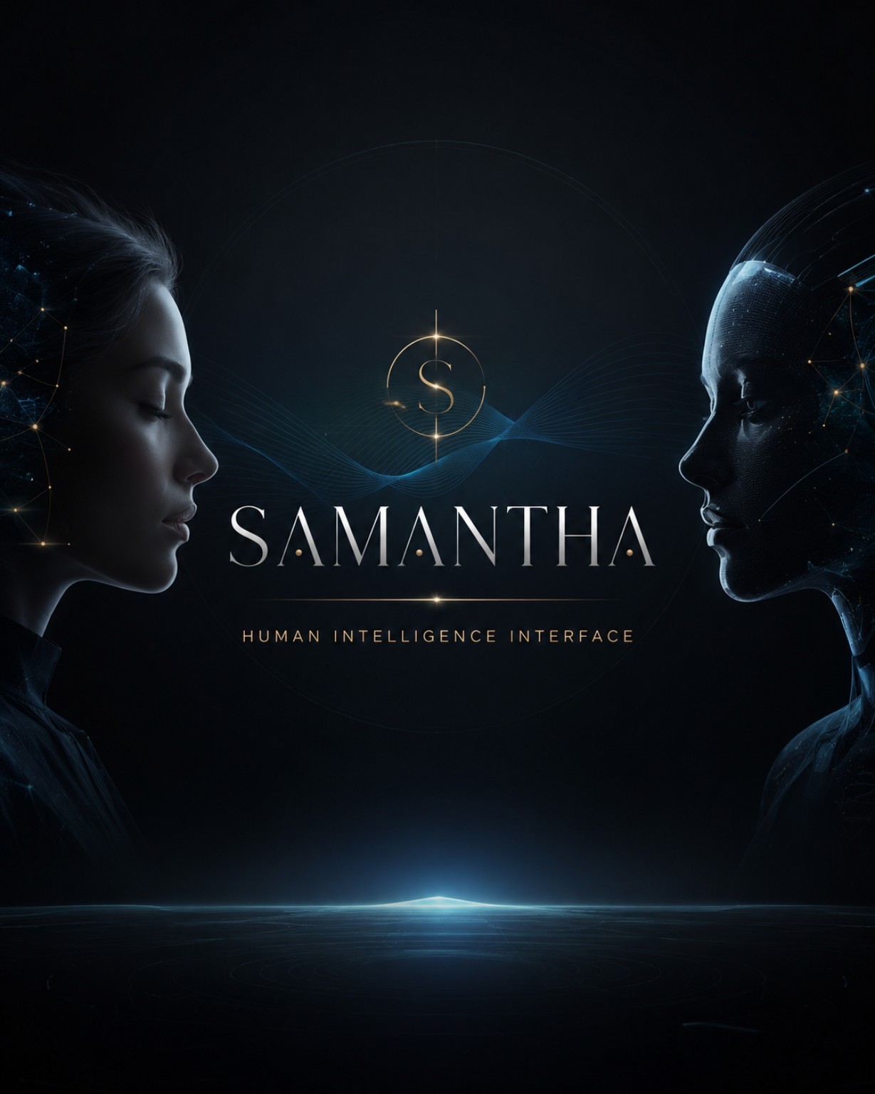 Concept illustration of a person facing a digital presence beneath the SAMANTHA identity